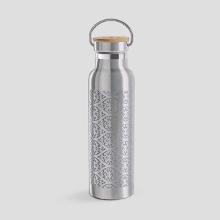 Edelstahl Trinkflasche mit Bambusdeckel, 600 ml